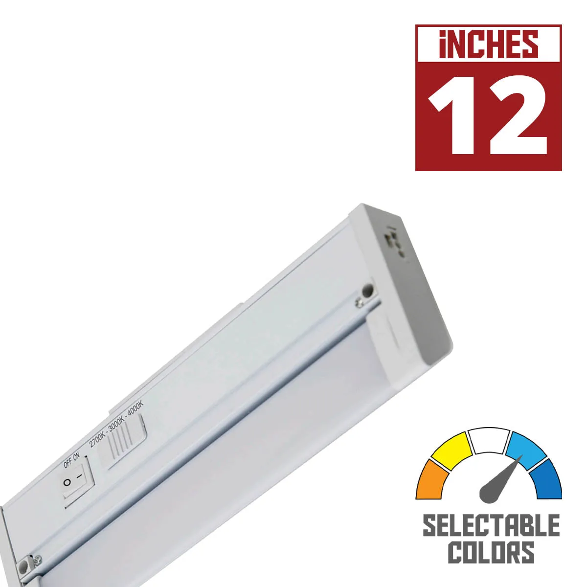 12 Inch Under Cabinet LED Light with Tilting Lens, 600 Lumens, Selectable CCT, 120V