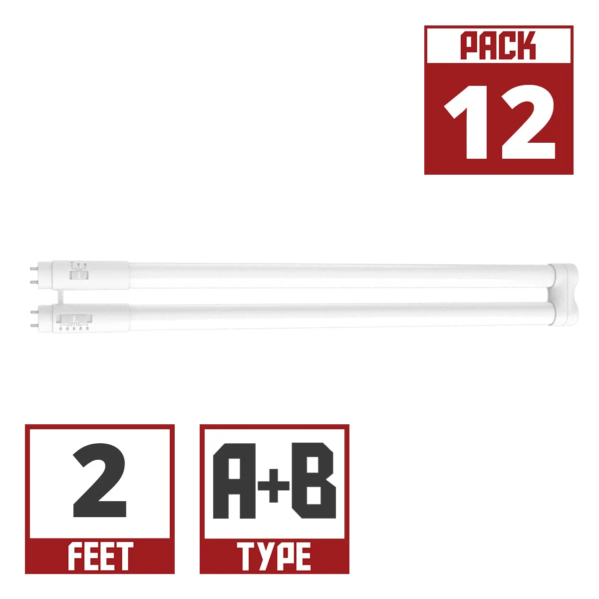12 Pack - T8 U Bend LED Bulb U1, 12W|13W|15W, 2200lm, 3000K to 6000K, Type A B, Single|Dual End