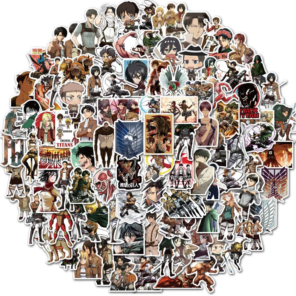 50/100pcs Attack on Titan Stickers | Anime Stickers Gifts for Laptop Suitcas Bicycle Car PVC Sticker