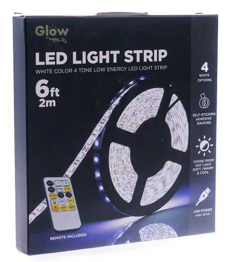 6 Foot White LED Light Strip with Remote Control