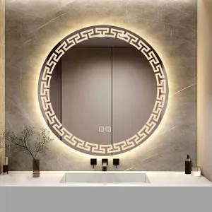 Round Shape LED Mirror with 3 Lighting Options (Warm, Natural White, Cool White) with Touch Sensor (24X24INCH) L40 Stylish and Decorative Design.