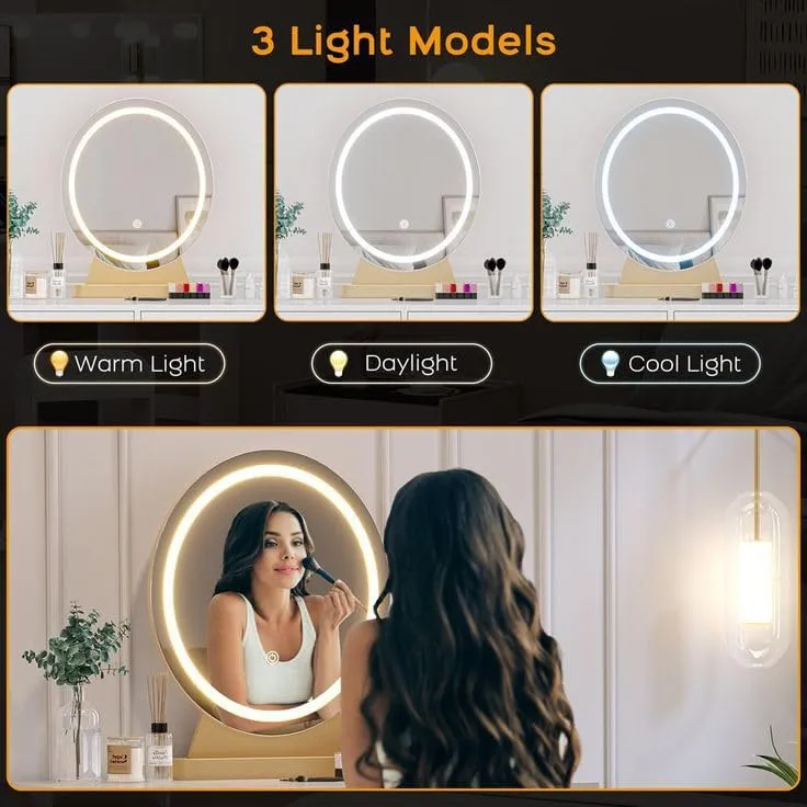 Round Shape LED Mirror with 3 Lighting Options (Warm, Natural White, Cool White) with Touch Sensor (24X24INCH) L40 Stylish and Decorative Design.