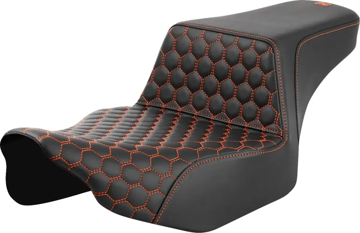Saddlemen Honeycomb Step-Up Orange Stitching Extended Reach Seat Black / Orange