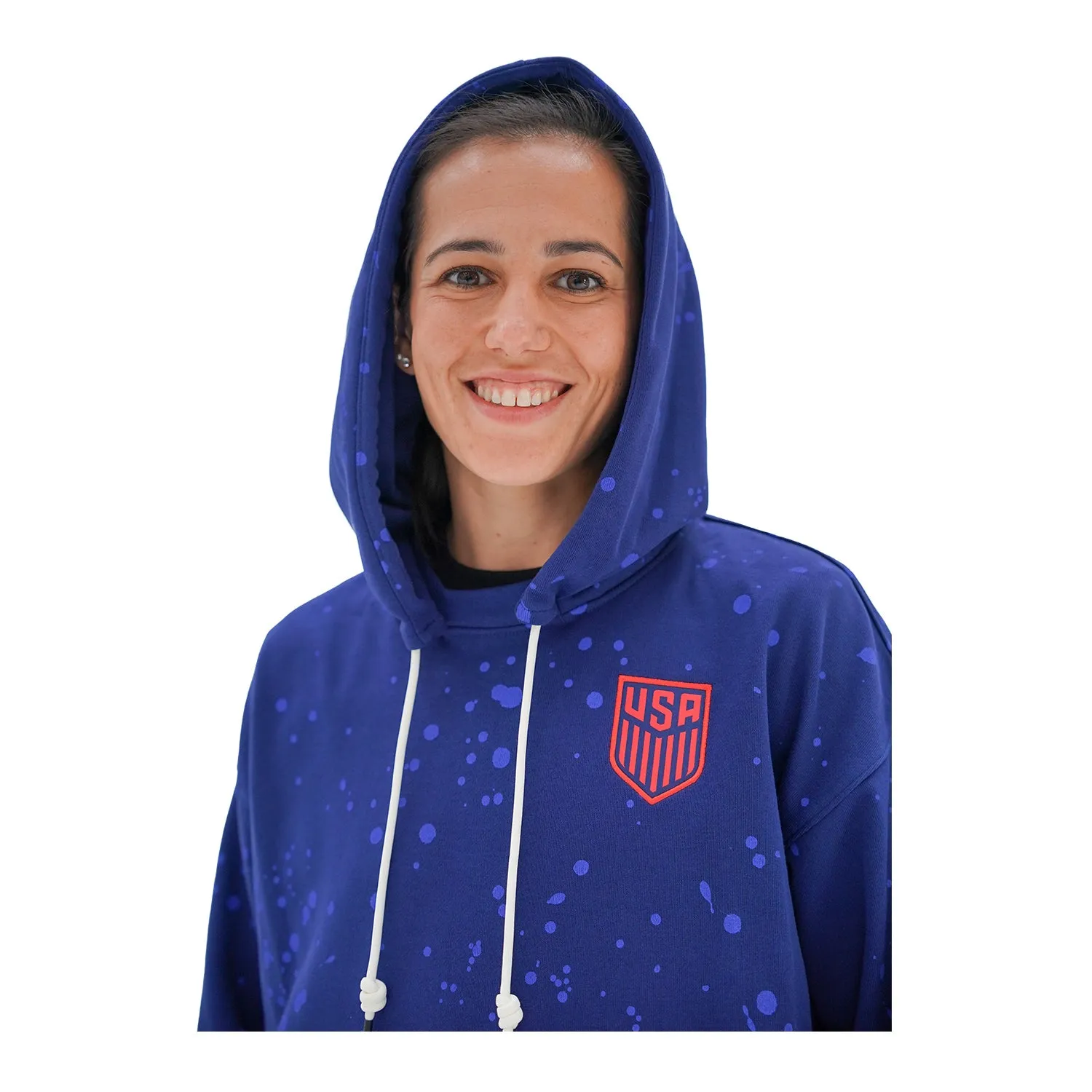 Women's Nike USA Terry Splatter Crest Blue Hoodie