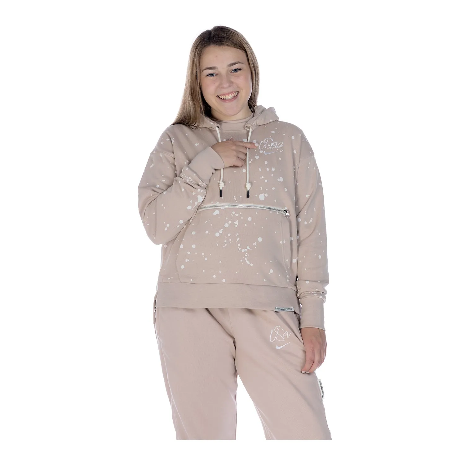 Women's Nike USA Terry Splatter Script Stone Hoodie